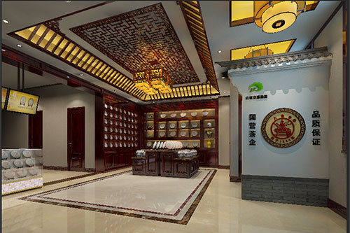 夏津古朴典雅的中式茶叶店大堂设计效果图
